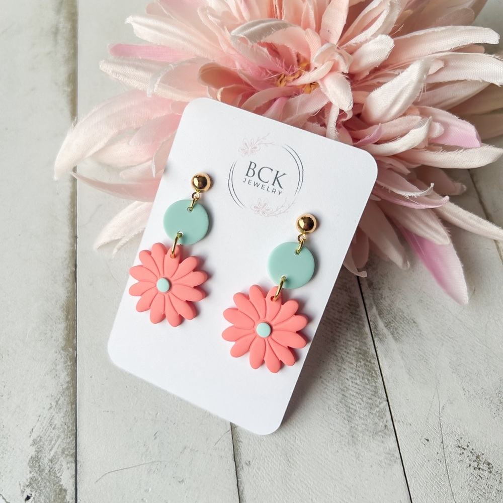 New Handmade Daisy flower earrings, statement earrings, bright earrings, unique